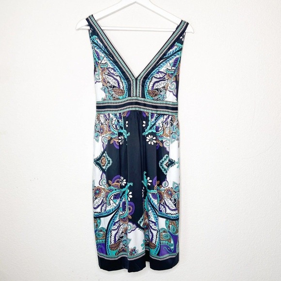 Ice Floral and Paisley V Neck Sleeveless Belted Black Dress 12 - Picture 1 of 10
